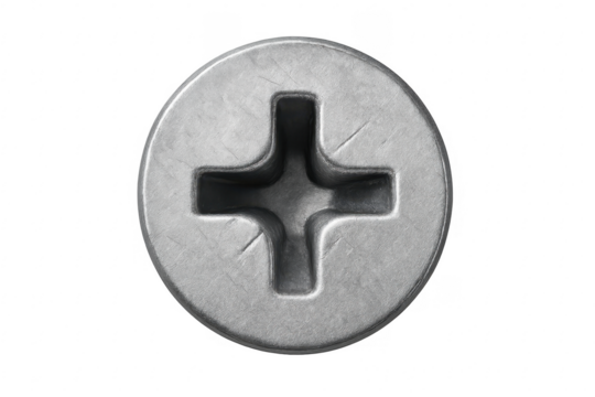 Phillips head screw top view on transparent background