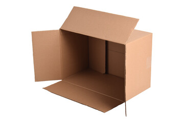 Empty open cardboard box on a white background