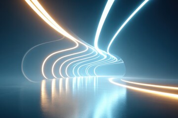 Futuristic neon tunnel with glowing lights