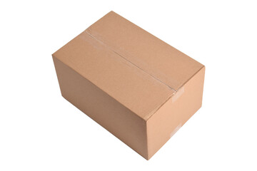 Cardboard box closed with tape isolated on white, with clipping path