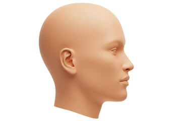 Isolated nude face profile, rendering of a blank mannequin head with no hair, neutral features