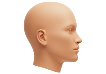 Isolated nude face profile, rendering of a blank mannequin head with no hair, neutral features