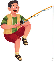Boy Fishing with Rod Illustration
