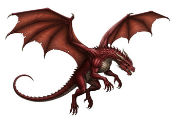 Majestic red dragon in flight isolated on transparent background