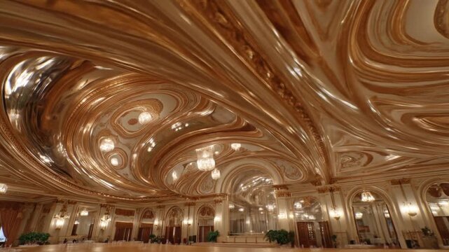 Ornate interior ceiling with golden swirls and architectural details