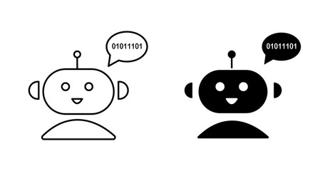 Cute Robot Icon with Binary Code Speech Bubble Vector Illustration