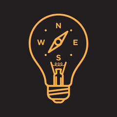 Bright idea compass lightbulb symbolizing direction innovation and discovery