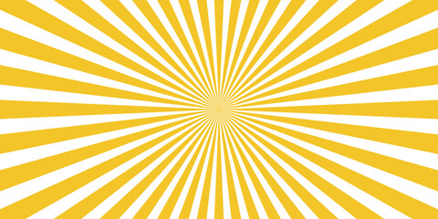 Bright yellow and white sunburst radial background pattern with radiating lines and a central burst effect for energetic graphic design and abstract concepts