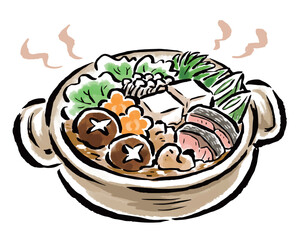 寄せ鍋　筆タッチ手描きイラスト