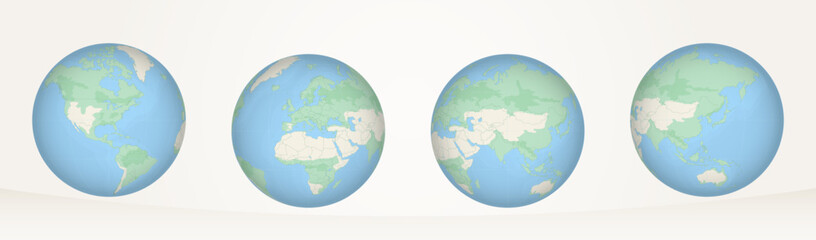 Earth globe with continents and countries. World Globe Vector Map Illustration.