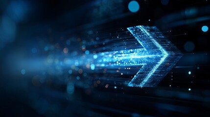 Dynamic blue digital arrow surges forward through abstract data streams, representing speed, progress, and futuristic innovation.