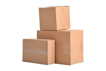 Stack of cardboard boxes on white background