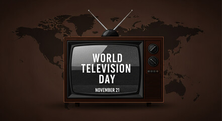 Vintage Television Set with Antennae Displaying "World Television Day" Message