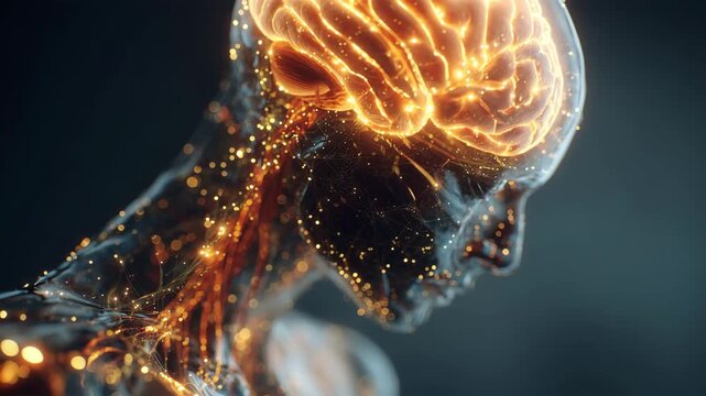 発光する脳が強調された人体図