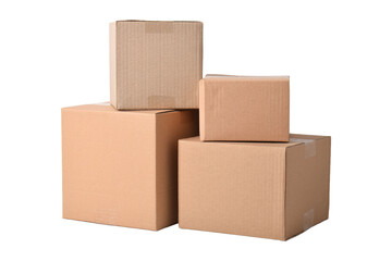 Four cardboard boxes on a white isolated background