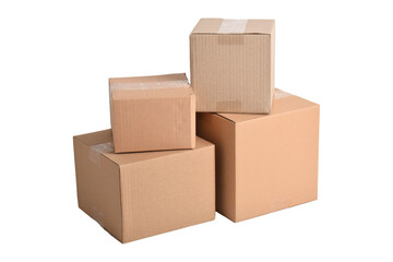 Four cardboard boxes on a white isolated background