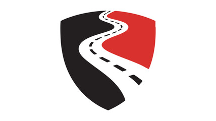 Abstract shield logo design featuring a winding road symbolizing journey and protection