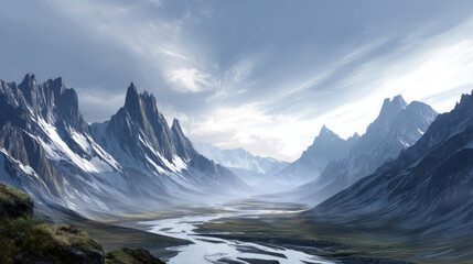 Obraz premium Mountain view above clouds flowers and blooming bushes at sunset sunbeams. Calm close-up beautiful landscape, screensaver background, Beautiful panorama. Summer vacation, holiday, amazing nature.