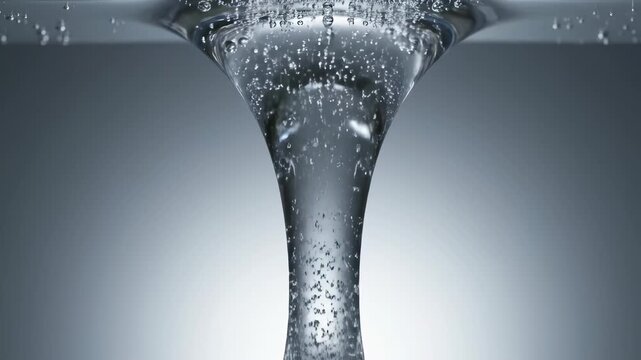 Close-up of a mesmerizing water vortex with bubbles, creating a dynamic and refreshing visual.