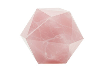 Isolated Rose quartz dodecahedron, semiprecious gemstone, pink crystal for spiritual healing