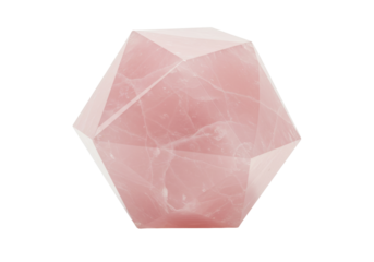 Isolated Rose quartz dodecahedron, semiprecious gemstone, pink crystal for spiritual healing