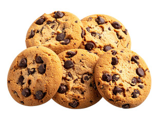 Chocolate chip cookies isolated. PNG transparency.