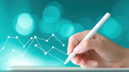Smart Stylus Creating Line Chart on Digital Interface, Aiding Business Data Analysis and Decision-Making