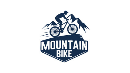 Obraz premium Dynamic mountain bike logo design featuring a rider and rugged terrain