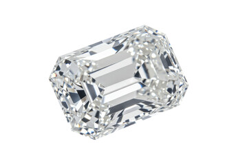 Isolated emerald cut gemstone, brilliant and sparkling crystal, shiny jewelry piece