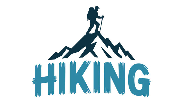 Mountain climbing logo design icon adventure silhouette with hiking text and peaks