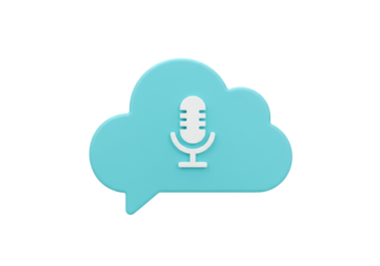 Isolated blue voice cloud speech bubble with microphone emblem, modern podcast icon