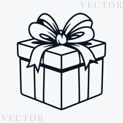 Obraz premium Black and white Christmas gift box line art with ribbon and bow vector