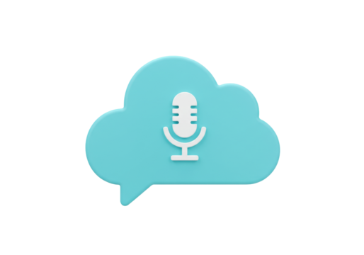 Isolated blue voice cloud speech bubble with microphone emblem, modern podcast icon
