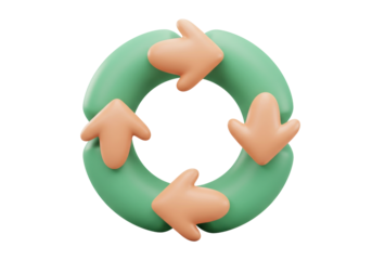 Isolated three dimensional green circle with arrows symbolizing recycle sign and process
