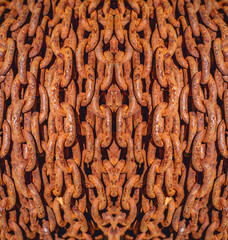 Abstract of Thick Rusty Chain Background closeup view