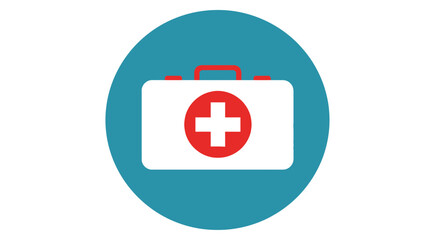 Obraz premium A first aid kit icon with a red cross is displayed on a teal background.