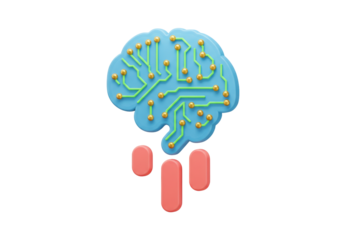 Isolated artificial intelligence brain with electronic circuits and memory chips concept