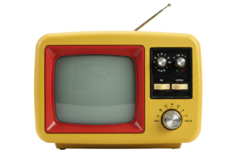 Isolated Yellow TV set is reminiscent of the fifties, sixties, and seventies era vintage