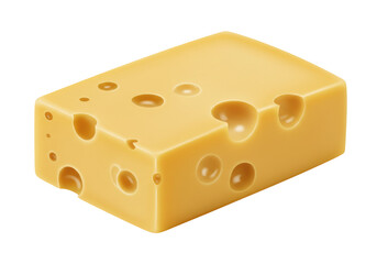 Isolated Block of Swiss Cheese with Holes Emmental Dairy Product Food Ingredient Delicious Fresh Cut