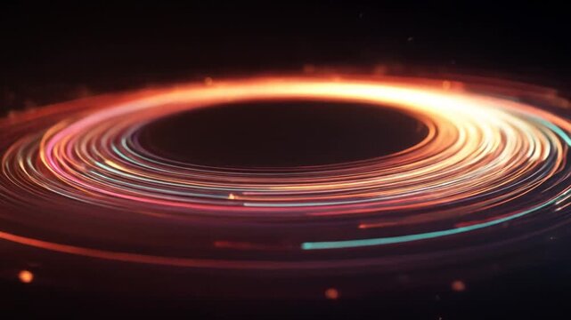 A mesmerizing swirl of vibrant colors and light trails creating an abstract representation of energy and motion, set against a dark backdrop suggesting depth and infinity