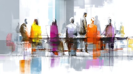 Abstract Meeting Scene with Colorful Business People in Discussion