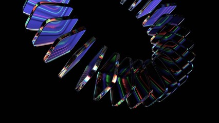 Fototapeta na wymiar Abstract iridescent glass blocks on a black background, 3d render
