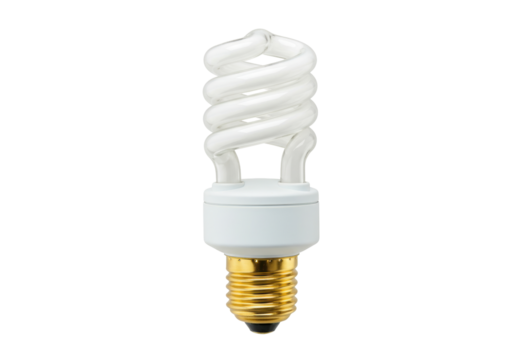 Isolated energy-saving light bulb, spiral tube, with a golden-threaded base for lighting use