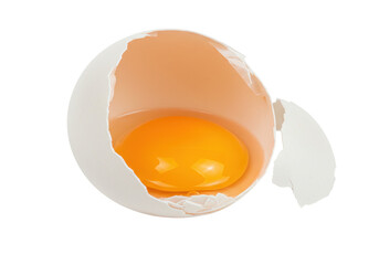 Isolated cracked egg reveals yolk inside, a versatile ingredient for cooking, baking projects