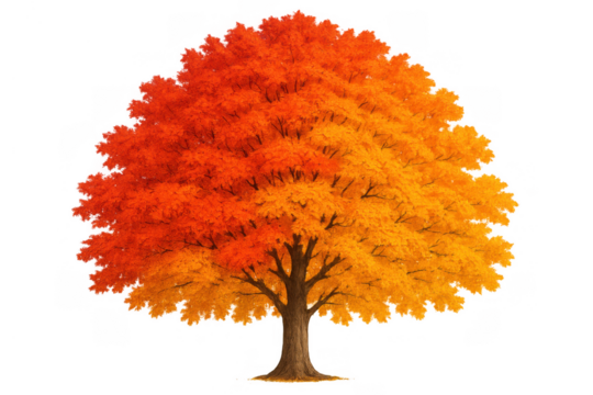 Autumn maple tree showing vibrant fall foliage with colorful red, orange, and yellow leaves on a transparent background