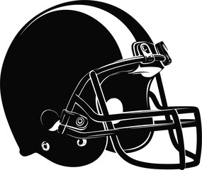 Black silhouette of an American football helmet isolated on white background