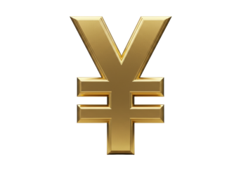 Isolated golden yen symbol, Japanese currency, financial icon, wealth, money, banking