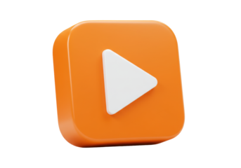 Isolated orange play button icon with soft, rounded square corners and a central white triangle