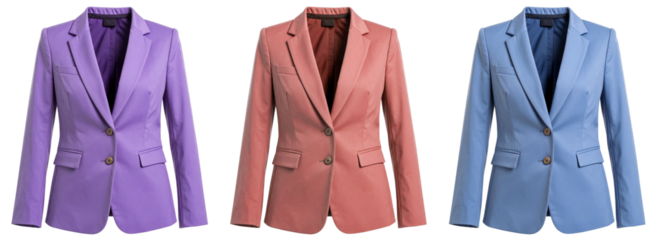 set of women blazer formal suit in three colors isolated on white background