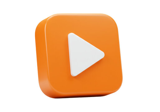 Isolated orange play button icon with soft, rounded square corners and a central white triangle